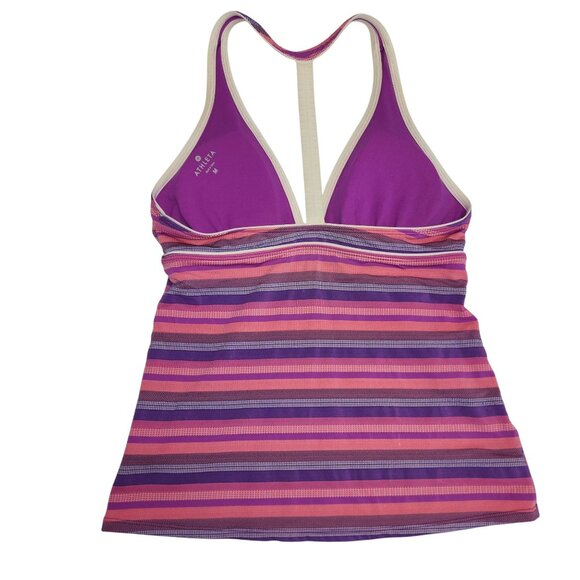 Athleta Womens M Pink Purple Striped T Back Tankini Top 2145 - Picture 2 of 7
